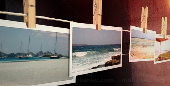 晒衣绳悬挂照片动态演示AE模板