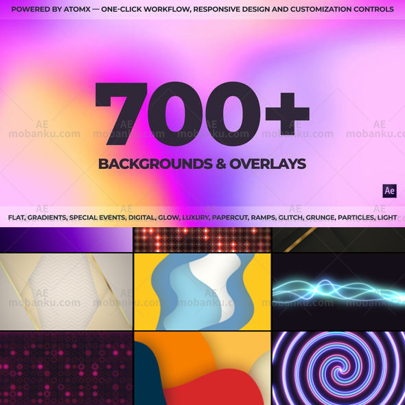 AE脚本-700+抽象彩色渐变无限循环背景动画和叠加元素预设包