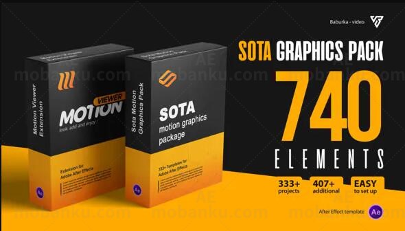 AE脚本-740+时尚图形元素文字标题背景排版动画 破解版