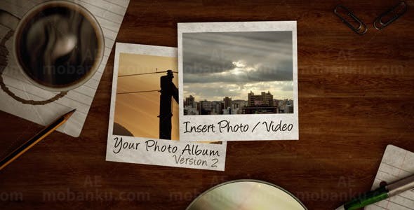 木质桌面背景照片依次飘落切换幻灯片AE模板