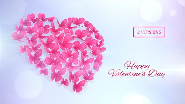 蝴蝶飞舞组合爱心形状AE模板