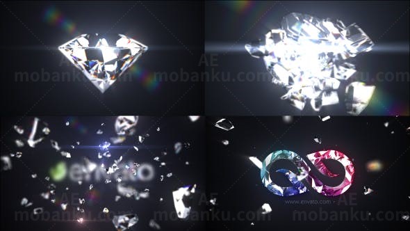 钻石碎裂成小钻石标志展示AE模板