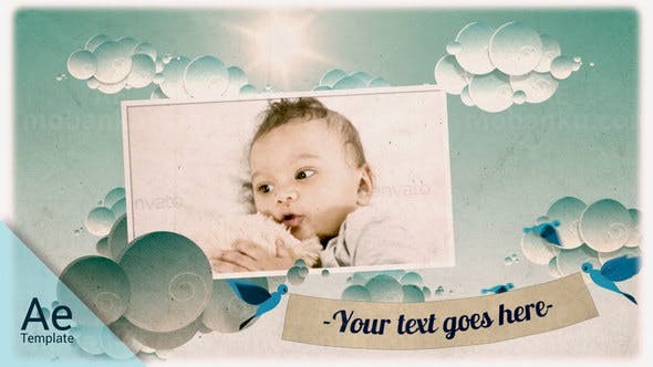 卡通蓝天背景儿童相册展示AE模板