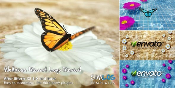 游泳池飞舞的蝴蝶效果LOGO演绎AE模板