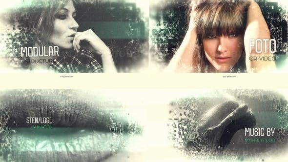 数字矩阵效果照片幻灯片AE模板