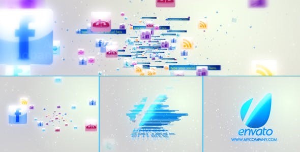 媒体图标汇聚标志展示AE模板