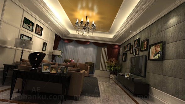 室内相片墙效果浪漫婚礼AE模板