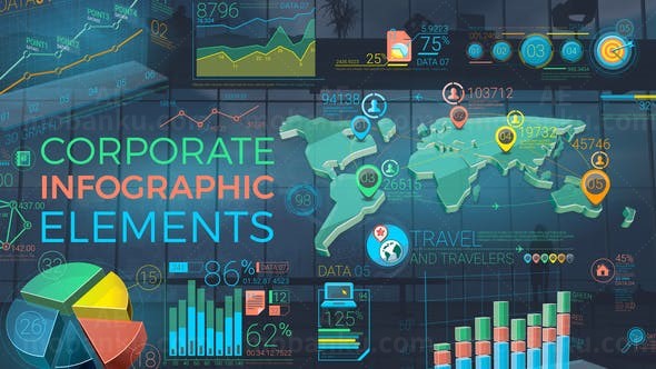 三维彩色信息数据图表动画AE模板