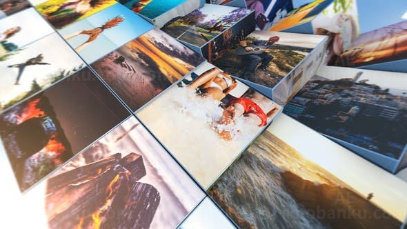 三维网格方块翻转照片展示AE模板