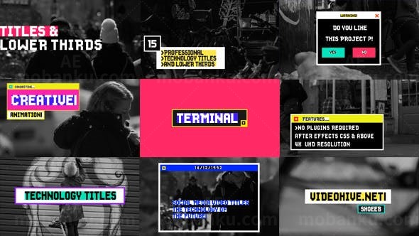 像素化文字标题字幕条动画AE模板