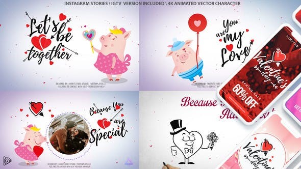 情人节信封手绘卡通动画片头AE模板