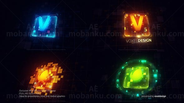 科技像素块标志动画AE模板