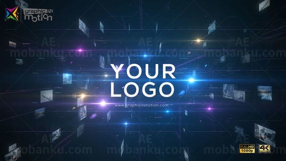 空间科技感穿越照片墙片头AE模板