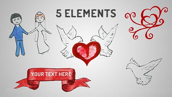 卡通手绘婚礼动画元素AE模板