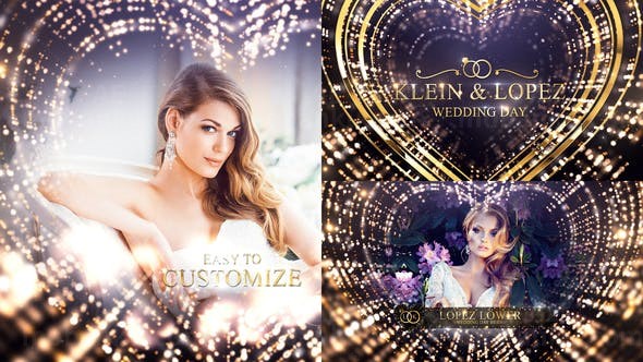 大气爱心粒子婚礼照片相册片头AE模板