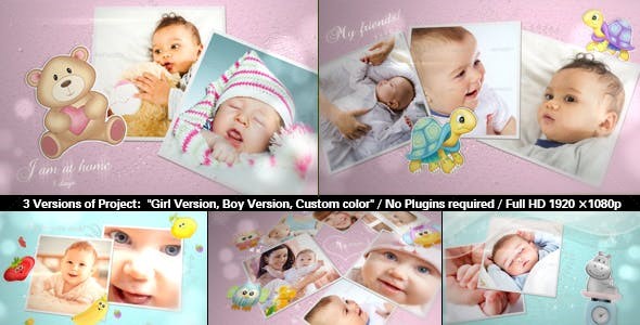 儿童婴儿照片相册可爱片头AE模板
