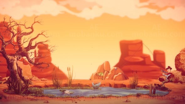 卡通钓鱼场景标志动画AE模板