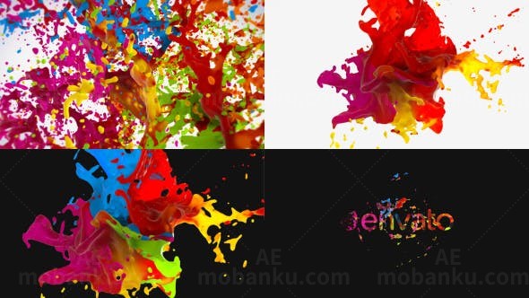 液体油漆喷散汇聚Logo动画AE模板