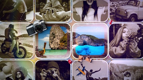 假期旅游照片墙相册片头AE模板