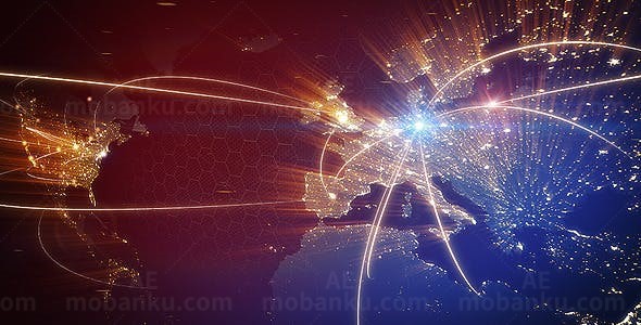 光线连接世界地图互联网络技术AE模板