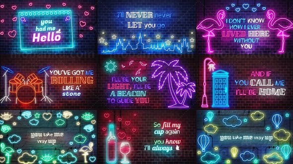 创意霓虹灯歌词文字动画AE模板