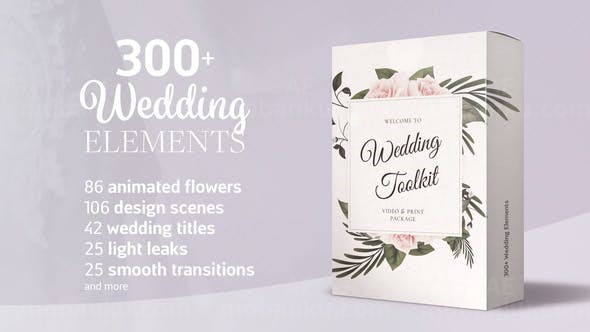 婚礼文字标题花朵装饰包装动画AE模板