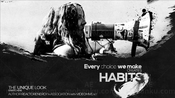 黑白笔刷遮罩宣传片头AE模板