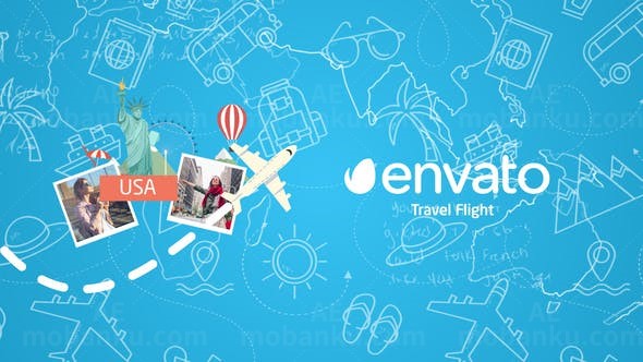 卡通旅游景点照片展示片头AE模板