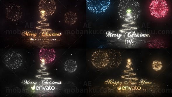 烟花圣诞标志动画AE模板