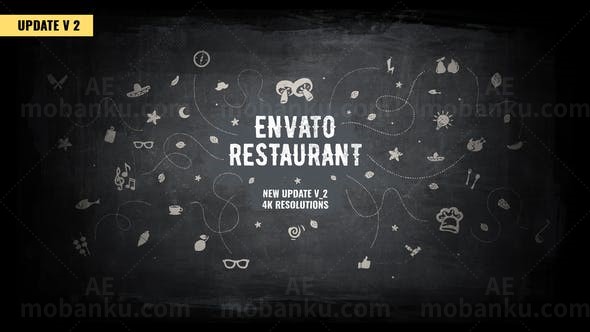 笔刷遮罩餐厅食物宣传介绍片头AE模板