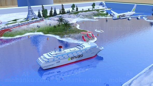 环游世界标志展示AE模板