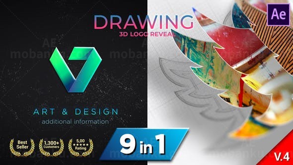 快速素描手绘三维Logo生长动画AE模板