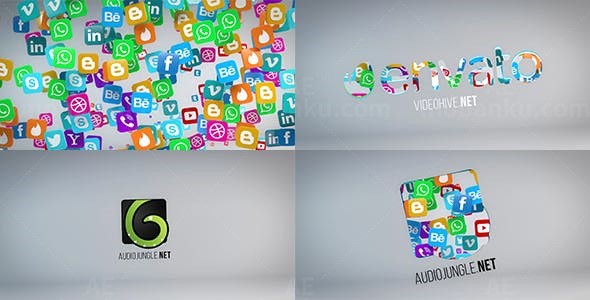 现代社交媒体图标群组标志展示AE模板
