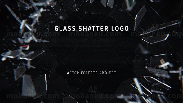 玻璃撞击破裂碎片散射效果标志Logo演绎AE模板