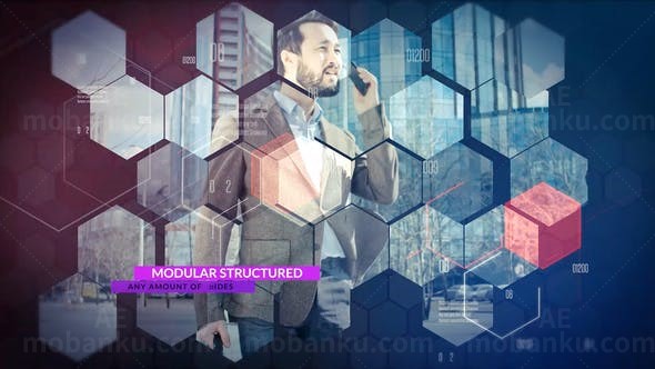 六边形蜂巢网格商务企业宣传展示AE模板