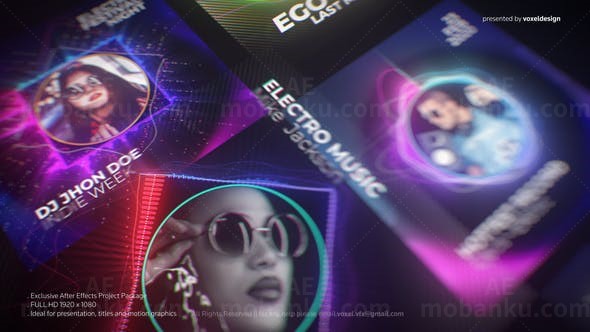 DJ电音频谱霓虹叠加可视化展示AE模板