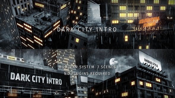 暗黑城市霓虹灯广告牌片头三维动画展示AE模板