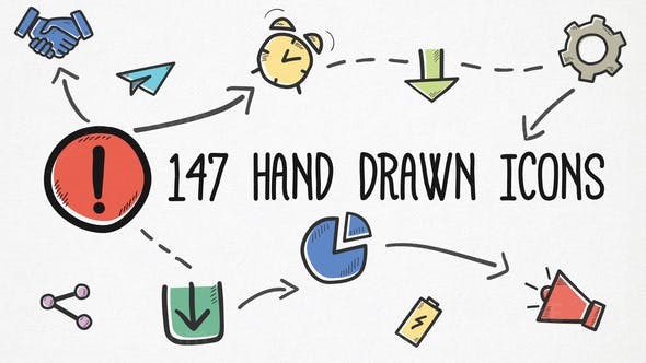 彩铅动态手绘图标库元素展示AE模板