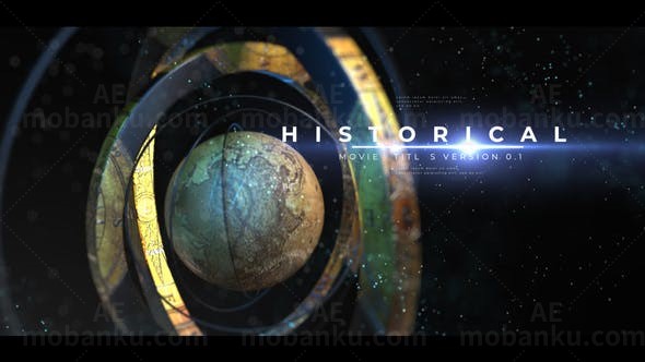 复古金属质感地球仪历史记忆片头AE模板