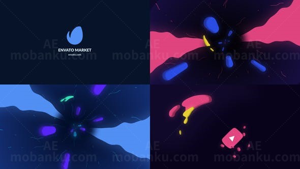 蓝色水滴幻化2D形状标志动画AE模板