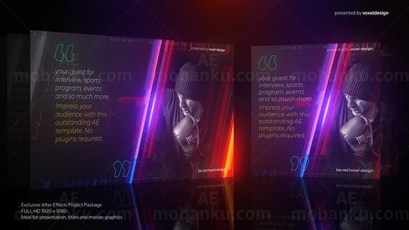 红蓝光焰流动相框展示拳击运动图片AE模板