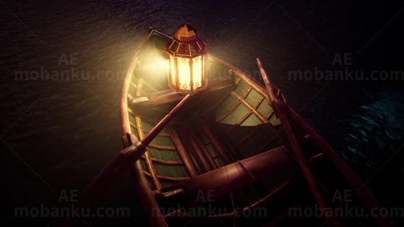 夜晚幻想灯船森林聚焦全景过渡效果AE模板