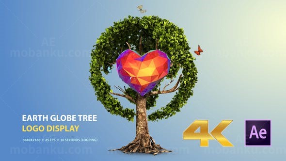 旋转地球树Logo展示AE模板