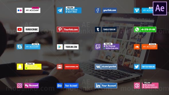 社交媒体动感图标字幕包展示AE模板