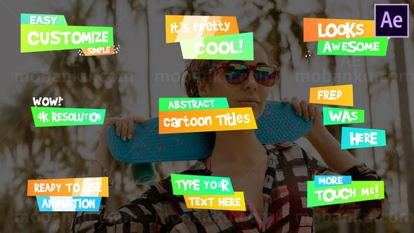 卡通趣味玻璃光影移动叠加标题展示AE模板