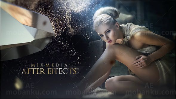 金色闪光粒子特效婚礼照片展示AE模板