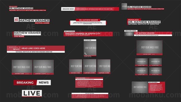 新闻图片视频动态叠加字幕标题元素AE模板