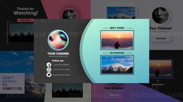 视频结束卡片式版式展示AE模板