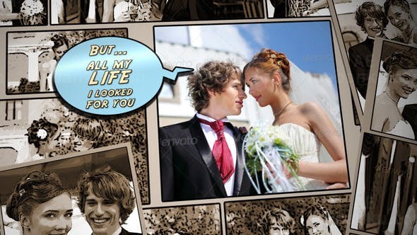 幸福的日子素描效果婚礼片头AE模板