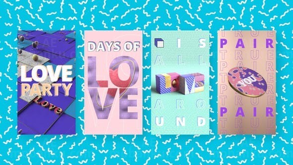 手机端浪漫爱情爱心视频包展示AE模板